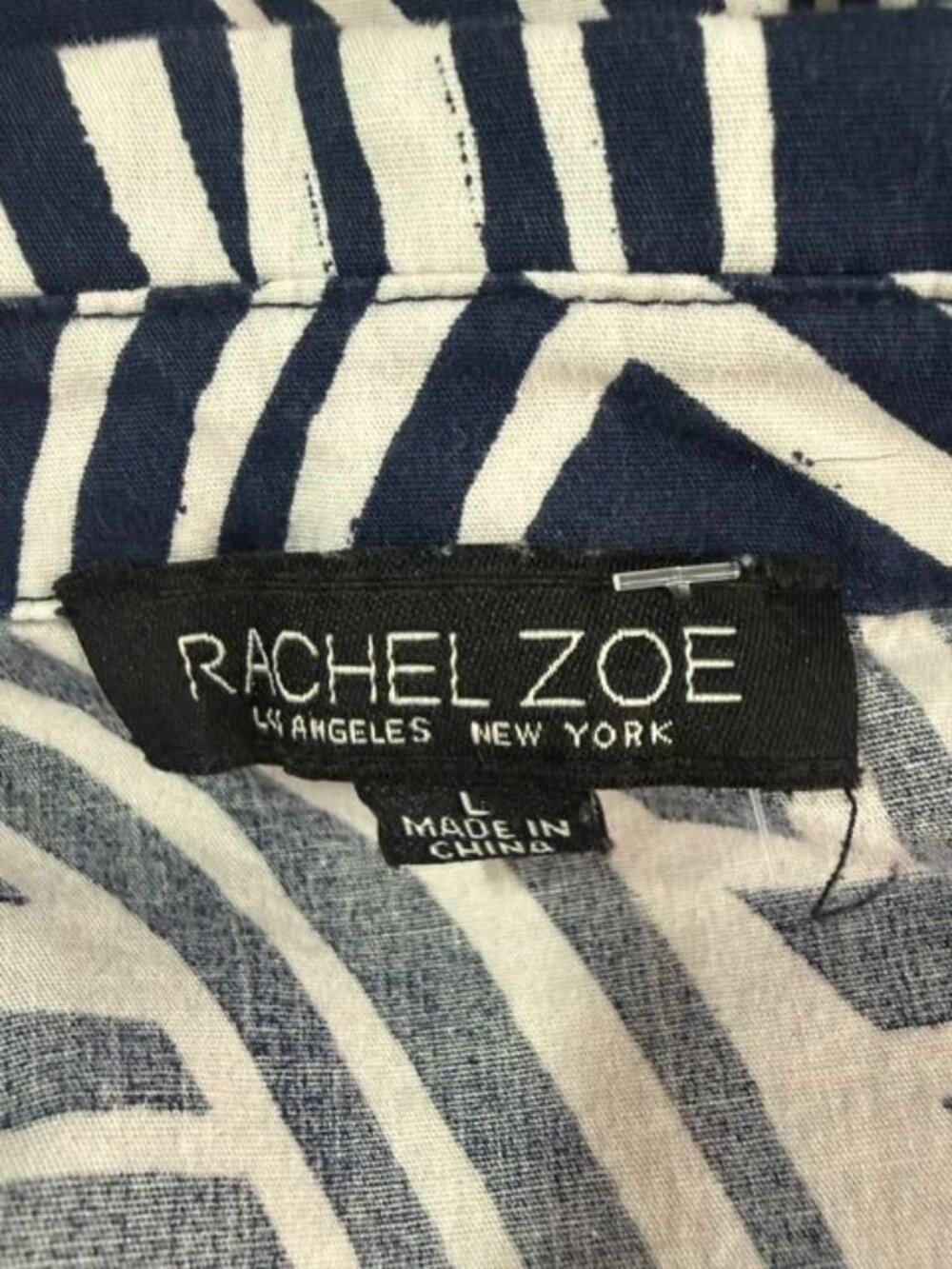 Rachel Zoe Women's Navy & White Geometric Shirt Dress w/ Pockets Size L - Picture 6 of 6
